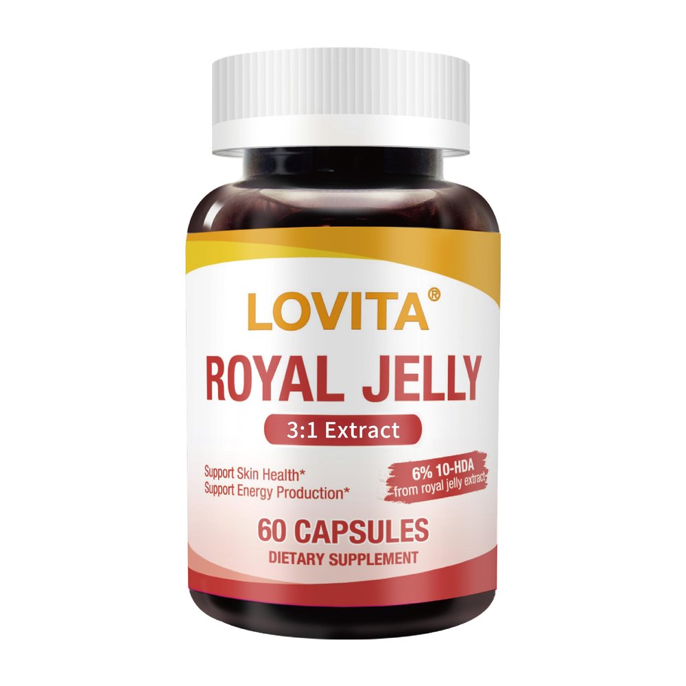 LOVITA Royal Jelly 333 mg, 3:1 Concentrate, with 20mg 10-HDA, Natural Source Super Food, Supports Skin Health & Energy Production, 60 Capsules
