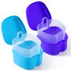 JMU 2 PCS Denture Bath Case with Strainer Basket Soaking Cup & Mouthguard Storage Container (Light Blue, Purple) view 1
