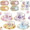 24 Sets Disposable Paper Tea Cups 7 OZ Floral Tea Party Cups with Handle and Plates Teacups and Saucer Sets for Garden Party Baby Bridal Shower Birthday(Watercolor Style) view 1