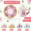 24 Sets Disposable Paper Tea Cups 7 OZ Floral Tea Party Cups with Handle and Plates Teacups and Saucer Sets for Garden Party Baby Bridal Shower Birthday(Watercolor Style) view 2