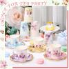 24 Sets Disposable Paper Tea Cups 7 OZ Floral Tea Party Cups with Handle and Plates Teacups and Saucer Sets for Garden Party Baby Bridal Shower Birthday(Watercolor Style) view 4