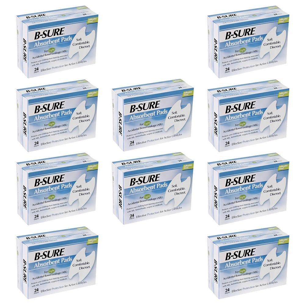 Incontinence Absorbent Liner Pads for Anal Leakage Light Absorbency Protects Against Clothing Stains from ABL, Hemorrhoids, Surgery, or Postpartum Recovery - 240 Pads Total (10 Boxes of 24 Pad)