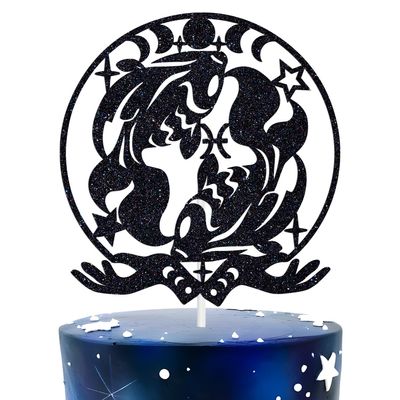 Pisces Cake Topper, Happy Birthday Pisces/Pisces Season, Big Pisces Energy, 12 Zodiac Constellation Theme Birthday Party Decoration Supplies, Black Glitter