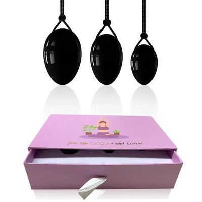 ASNAT Natural Rose Quartz Yoni Eggs Big Head Drilling Egg Obsidian Amethyst Jade Egg Women Kegel Exerciser -Black Obsidian 02