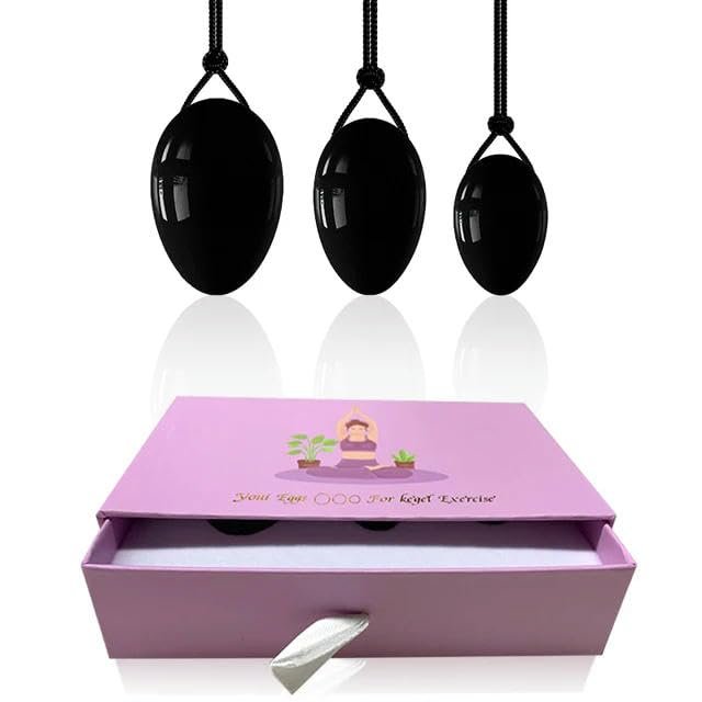 ASNAT Natural Rose Quartz Yoni Eggs Big Head Drilling Egg Obsidian Amethyst Jade Egg Women Kegel Exerciser -Black Obsidian 02