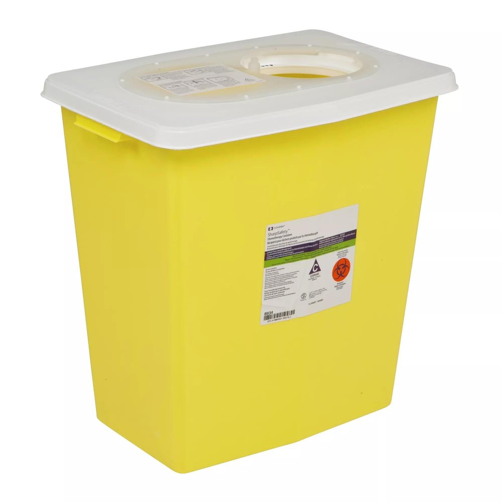 SharpSafety Chemotherapy Container, Slide Lid, Yellow, 18 Gallon, Case of 5