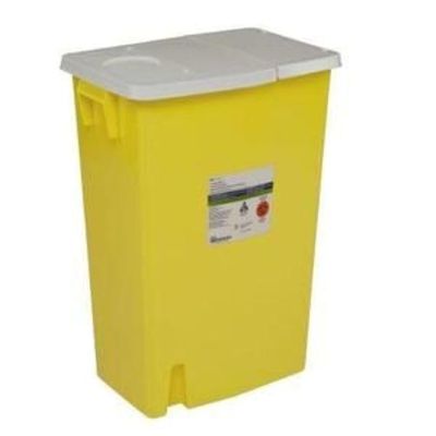SharpSafety Chemotherapy Container, Hinged Lid, Yellow, 18 Gallon, Case of 5