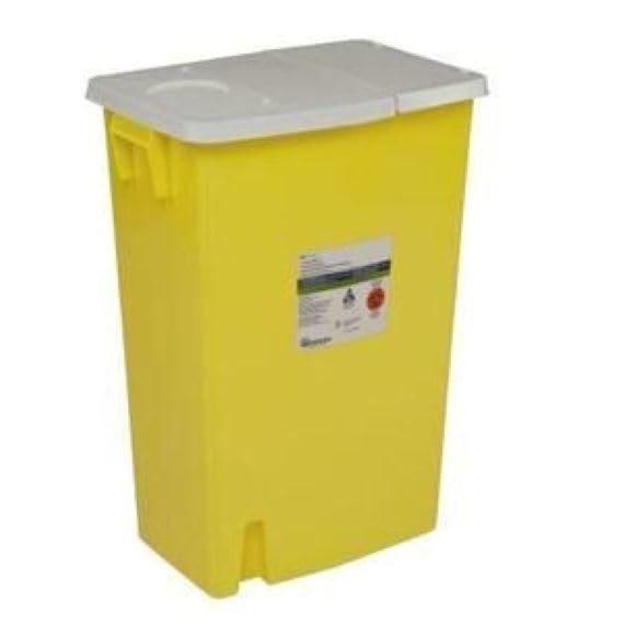 SharpSafety Chemotherapy Container, Hinged Lid, Yellow, 18 Gallon, Case of 5
