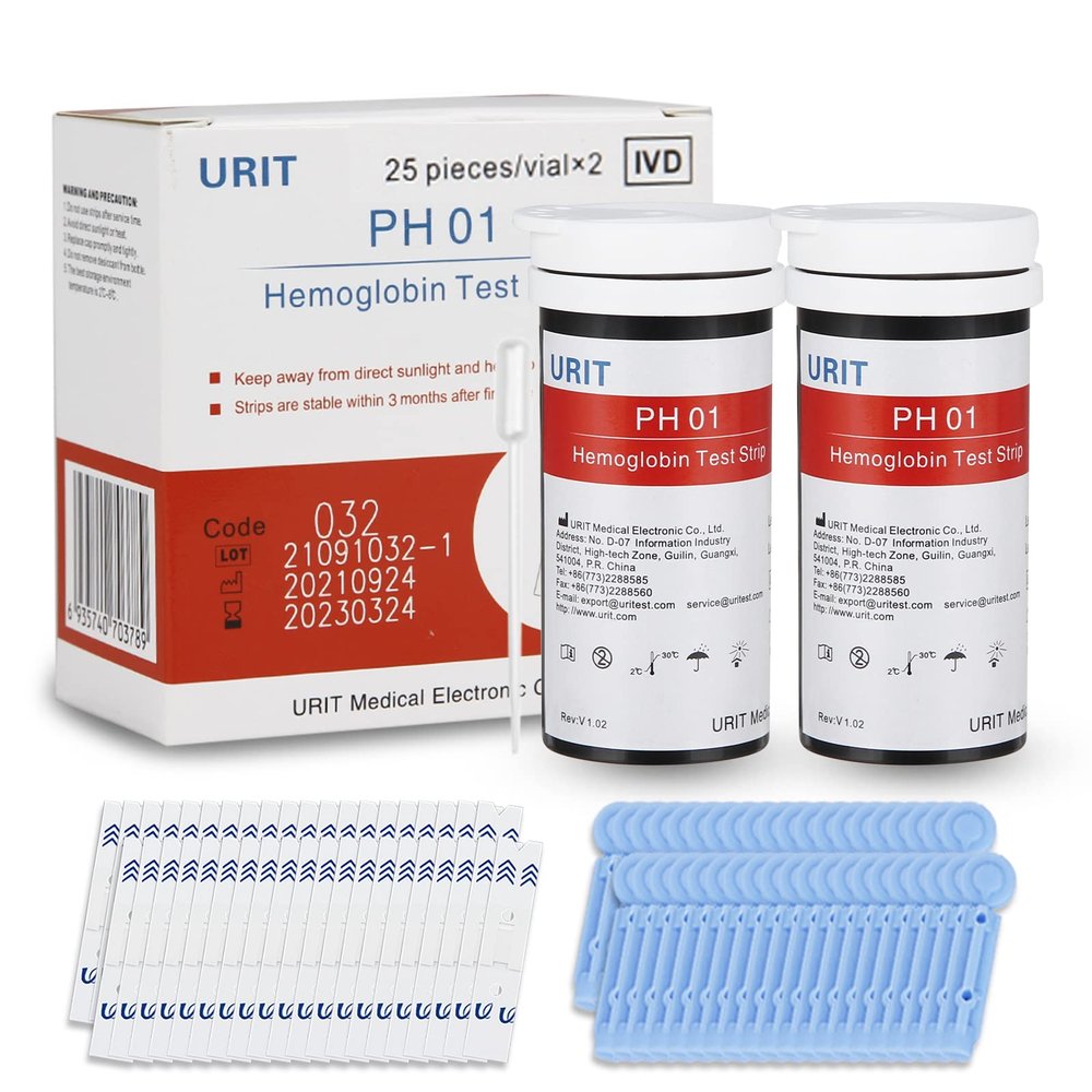 50 Hemoglobin Test Strips for URIT Hemoglobin Test Meter (Meter is not Include), Easy for Home Use, 50 Test Strips Total with 50 Lacets.