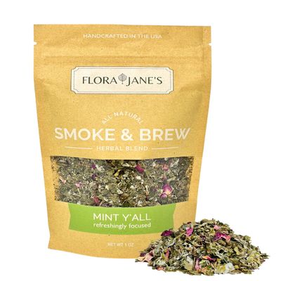 Herbal Blend for Smoke and Tea - Smoke & Brew Mint Ya'll for Refershing Focus - Peppermint, Spearmint and Rose Petal - Organic and Wildcrafted Herbs (1oz Bag)
