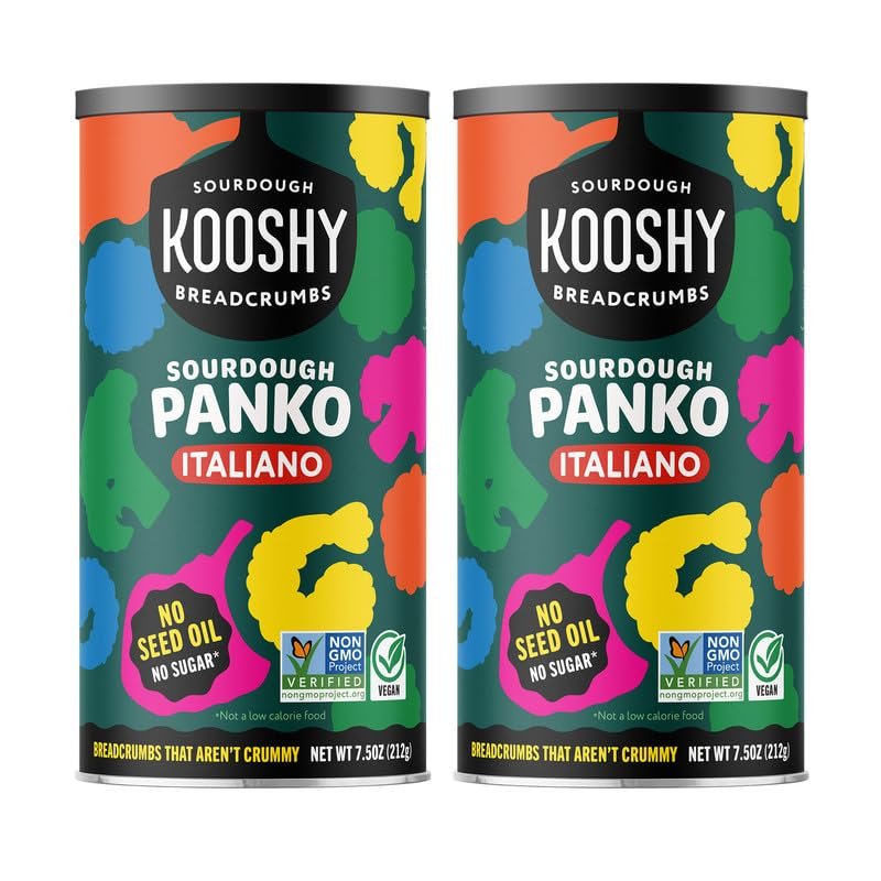 Kooshy Panko Italian Style Breadcrumbs | Vegan, Dairy Free, & Kosher Certified Non GMO Sourdough Bread Crumbs | Meatballs, Meat Cutlets, Vegetables, Meatloaf, Mac & Cheese (Italiano | 7.5 oz / 2 Pack)