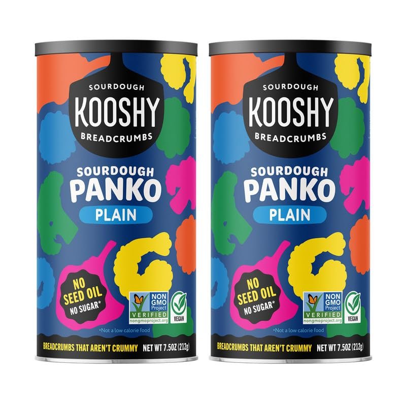 Kooshy Plain Panko Breadcrumbs | Vegan, Dairy Free, & Kosher Certified Non GMO Sourdough Bread Crumbs for Meatballs, Meat Cutlets, Vegetables, Meatloaf, & Mac and Cheese (Plain | 7.5 oz / 2 Pack)