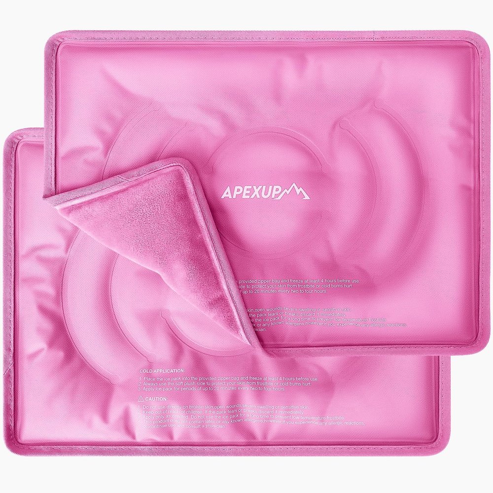 APEXUP Gel Ice Packs for Injuries Reusable, Flexible Double Sided Cold Packs for Injuries, Ice Pack for Knee, Shoulder, Back, Hip, Leg, Arm (Pink, 15"x11", 2PK)