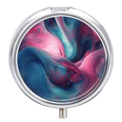 Dreamy Pattern Round Pill Box Travel Portable Pill Case 23 Compartment Medicine Metal Tablet Vitamin Holder Organizer for Purse Pocket
