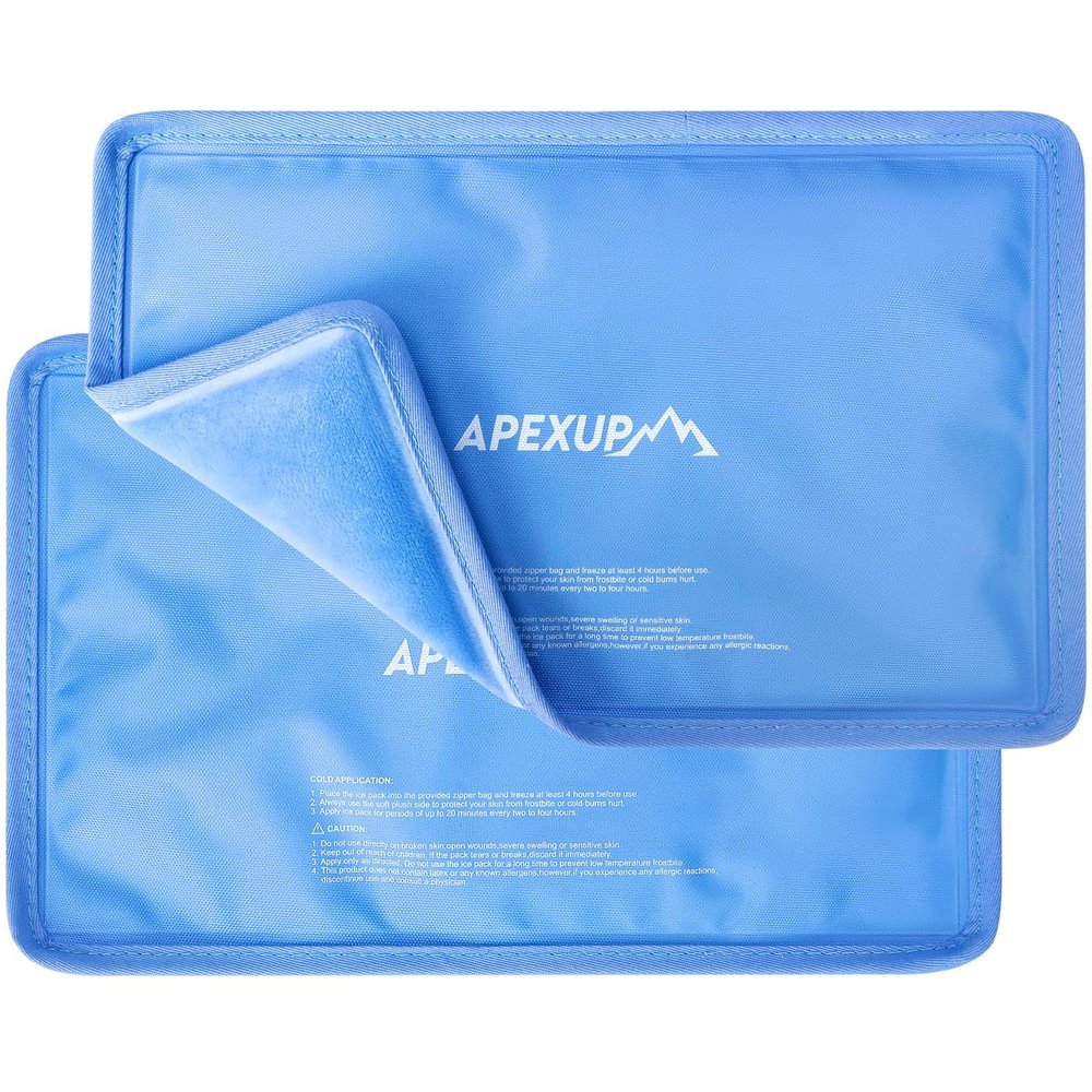 APEXUP Gel Ice Packs for Injuries Reusable, Flexible Double Sided Cold Packs for Injuries, Ice Pack for Knee, Shoulder, Back, Hip, Leg, Arm (Blue, 11"x7.1", 2PK)