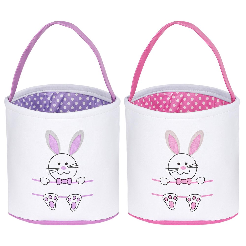 Araluky 2 Pcs Easter Bunny Basket, Easter Egg Basket for Rabbit Candy Buckets for Candy Gifts Storage