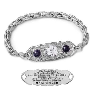 ASTERY Custom Medical Alert Bracelets for Women with Free Engraving,Personalized Emergency Identification ID Bracelet with Natural Stone