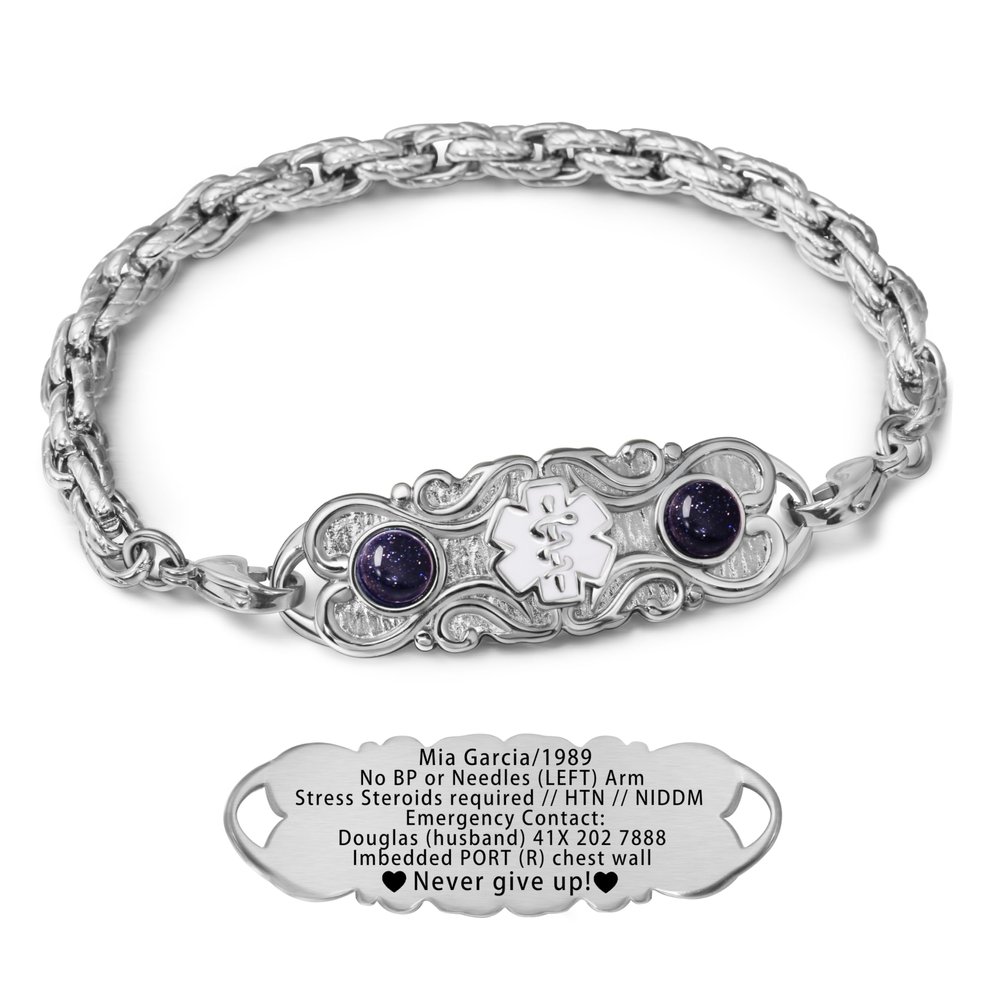 ASTERY Custom Medical Alert Bracelets for Women with Free Engraving,Personalized Emergency Identification ID Bracelet with Natural Stone