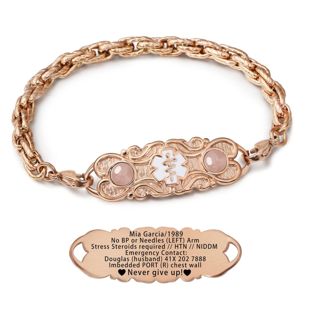 ASTERY Custom Medical Alert Bracelets for Women with Free Engraving,Personalized Emergency Identification ID Bracelet with Natural Stone
