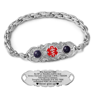 ASTERY Custom Medical Alert Bracelets for Women with Free Engraving,Personalized Emergency Identification ID Bracelet with Natural Stone