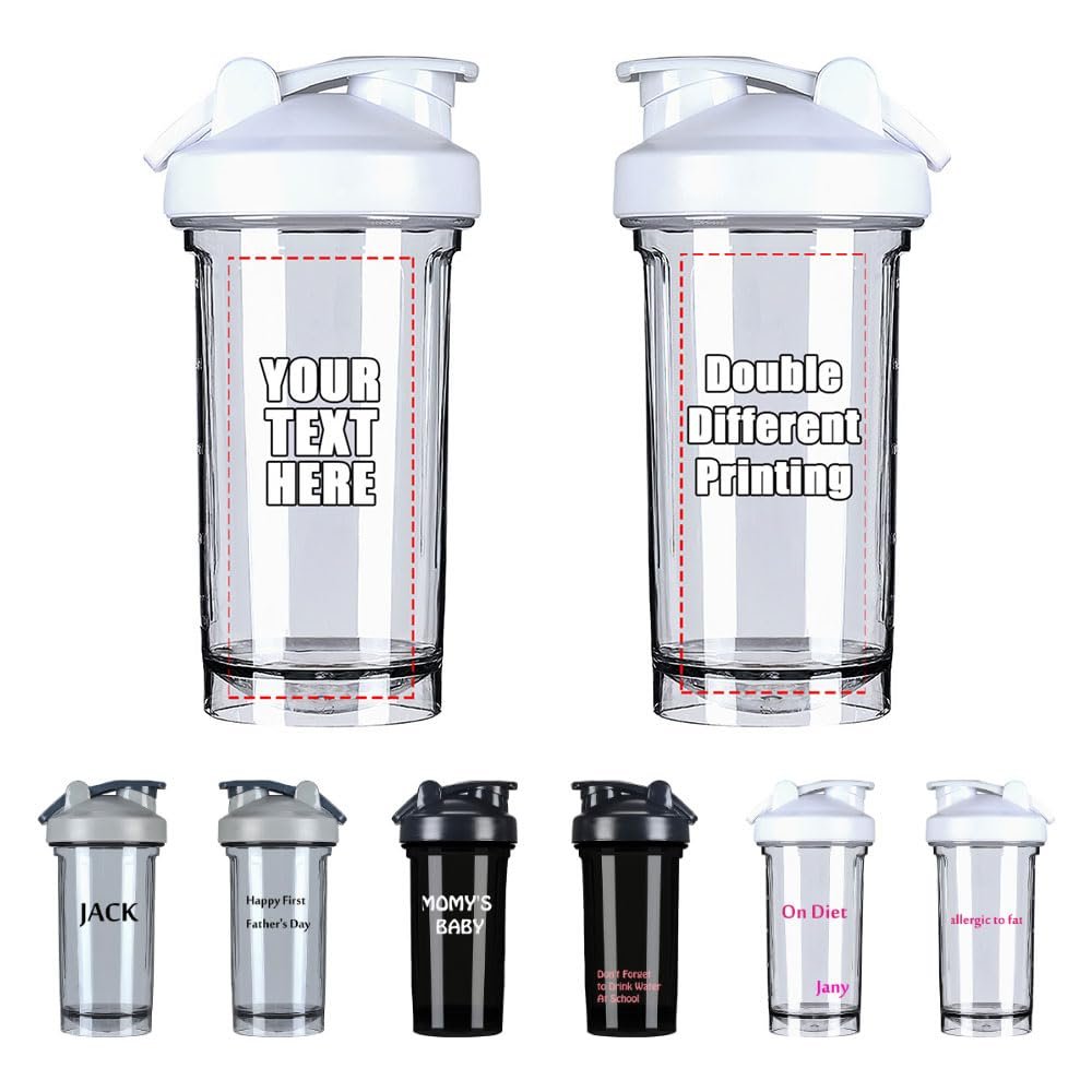 APZNBYR Personalized Shaker Cups for Blender Protein, Customize Protein Whisk Shaker Bottles BPA Free, Custom Shaker Cup with Image Text Logo, Custom-made Shaker Cups for Protein Blender,#CustomWhite