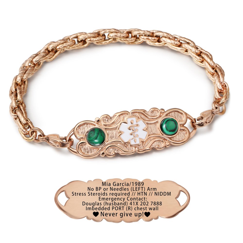 ASTERY Custom Medical Alert Bracelets for Women with Free Engraving,Personalized Emergency Identification ID Bracelet with Natural Stone