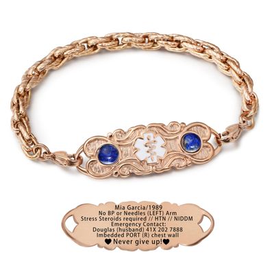 ASTERY Custom Medical Alert Bracelets for Women with Free Engraving,Personalized Emergency Identification ID Bracelet with Natural Stone