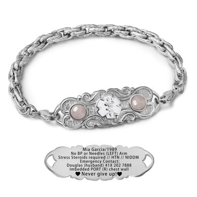ASTERY Custom Medical Alert Bracelets for Women with Free Engraving,Personalized Emergency Identification ID Bracelet with Natural Stone