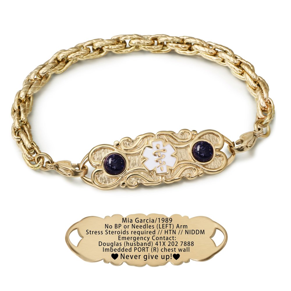 ASTERY Custom Medical Alert Bracelets for Women with Free Engraving,Personalized Emergency Identification ID Bracelet with Natural Stone
