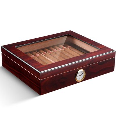 Cigar Box Portable Transparent Skylight Cigar Moisturizing Box Natural Cedar Piano Paint Cigar Moisturizing Cabinet Cigar Storage Box,A