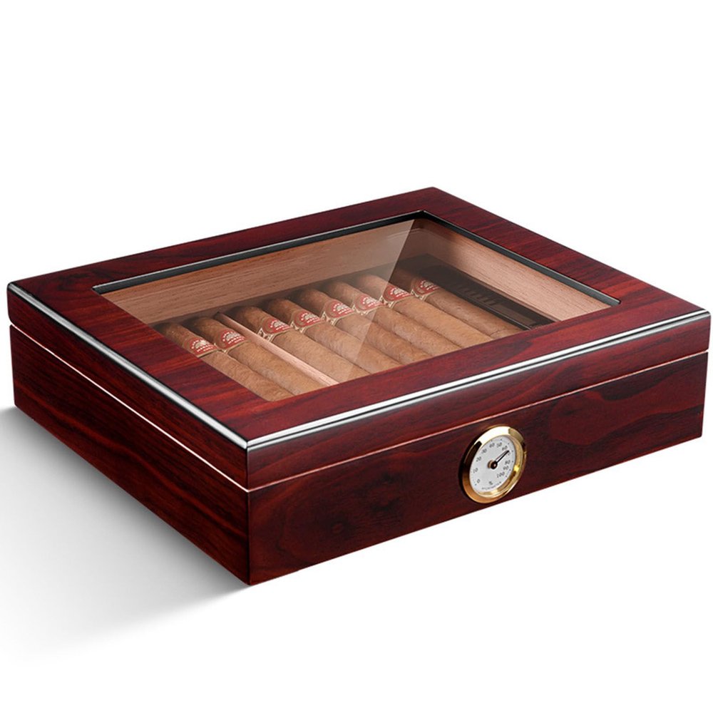 Cigar Box Portable Transparent Skylight Cigar Moisturizing Box Natural Cedar Piano Paint Cigar Moisturizing Cabinet Cigar Storage Box,A