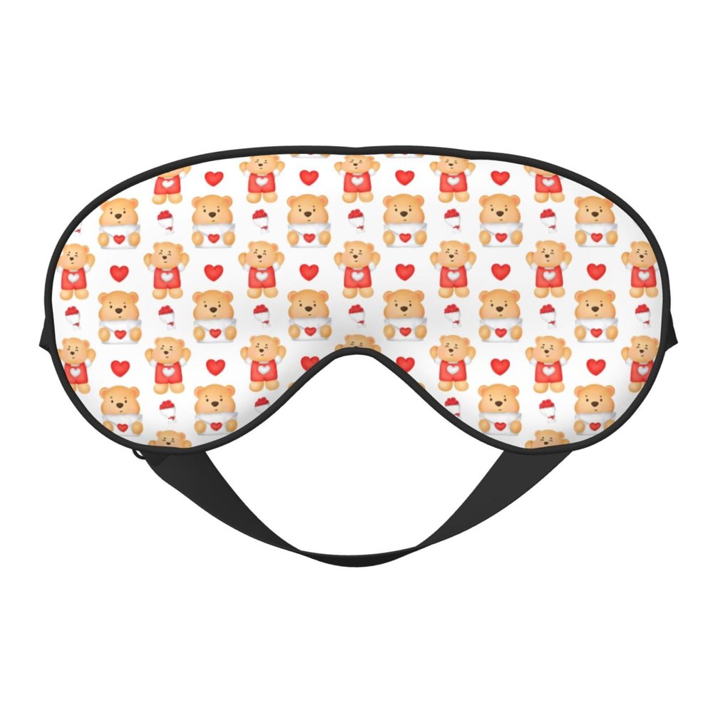 ayvcxui Valentine's Day Bear Love Heart Letter Sleep Mask Adjustable Eye Shade Cover Light Blocking Eye Masks for Women Men Gifts Travel