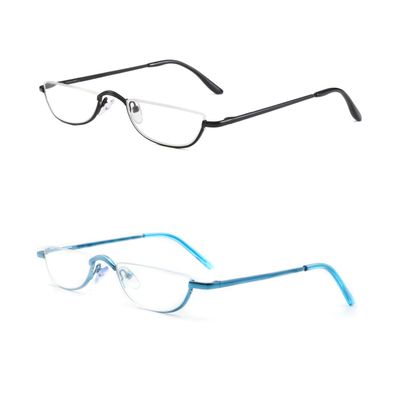 COVESATO Half Frame Reading Glasses, Half Metal Moon Readers for Women Men 2 Pairs 2.00