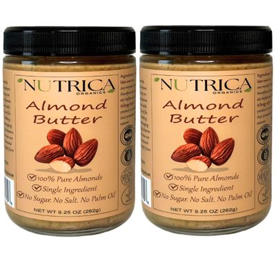 100% Pure Almond Butter, Single Ingredient, No Salt, No Sugar, No Palm Oil, Double Sealed Jar, No Additives, Vegan, Plant Based Protein, Premium Roasted Almonds 18.5 Ounce (525gr)