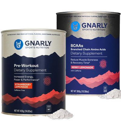 Gnarly Nutrition Gnarly Preworkout Strawberry Lemonade Caffeine Free (14.82oz) BCAAs Berry Lemonade (10.58oz)