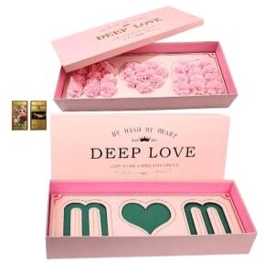 28 Inch MOM Grand Luxury Floral Gift Box, Fresh Flower Foam, Liner, Black with Gold Letters, Deep Love Design (Pink/Gold)