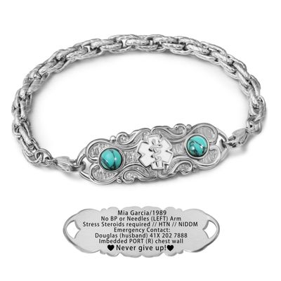 ASTERY Custom Medical Alert Bracelets for Women with Free Engraving,Personalized Emergency Identification ID Bracelet with Natural Stone
