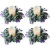 4 Pcs Artificial Lavender Candle Rings Eucalyptus Leaves Wreaths Small Boho Wreath Pillar Candle Holder for Spring Easter Wedding Home Door Tabletop Decoration (Purple) view 1