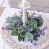 4 Pcs Artificial Lavender Candle Rings Eucalyptus Leaves Wreaths Small Boho Wreath Pillar Candle Holder for Spring Easter Wedding Home Door Tabletop Decoration (Purple) view 3