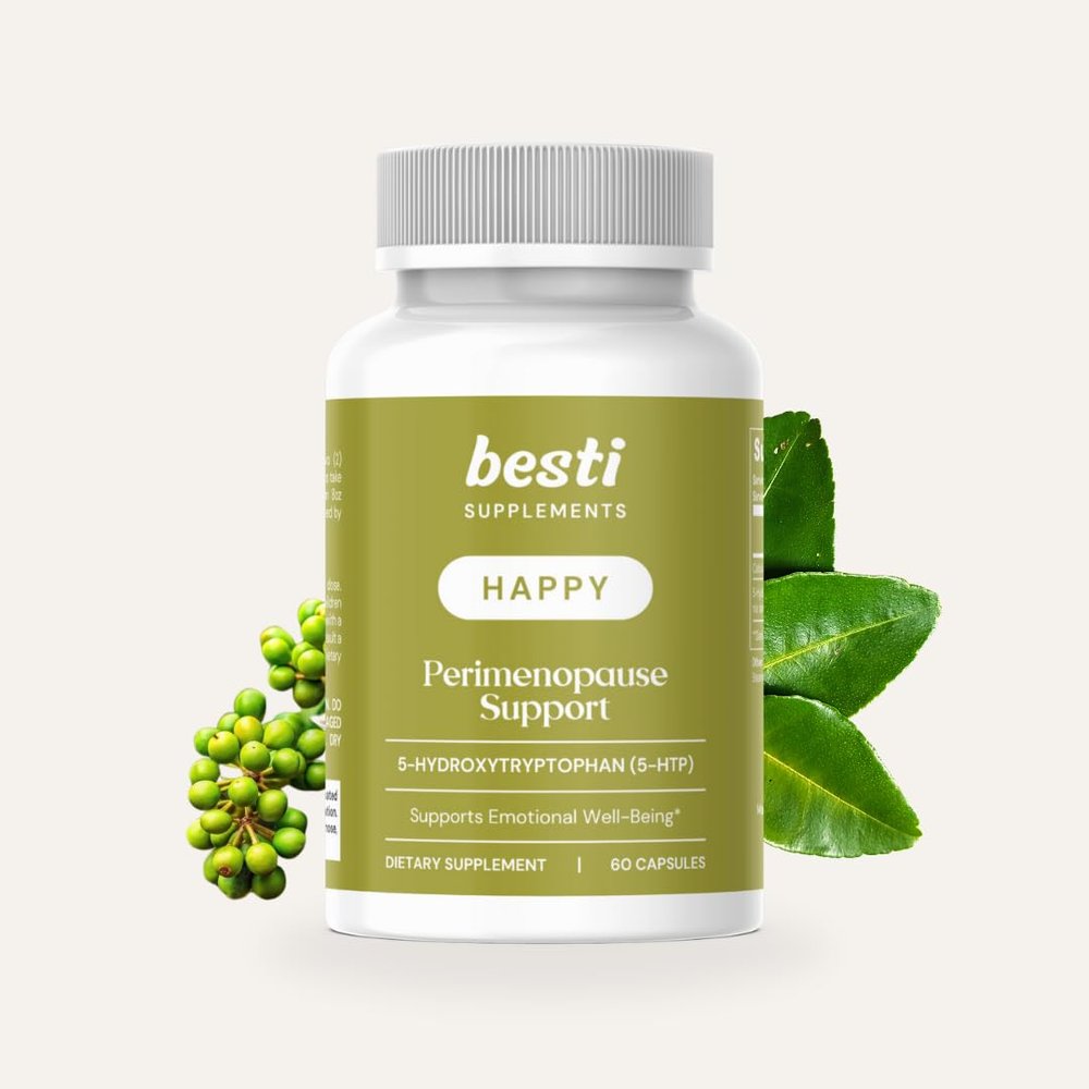 Besti Supplements Happy Perimenopause Support 5-HTP (5-Hydroxytryptophan) Serotonin Boosting Supplement 60 Capsules