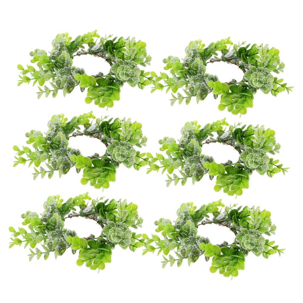 Alipis 6pcs Realistic Simulated Eucalyptus Leaves Greenery Candle Ring Wreath for Aesthetic Room Decor