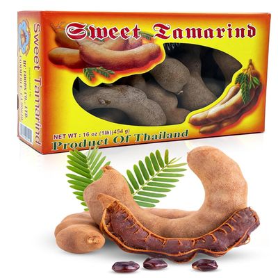 Sweet Tamarind Pods 16 oz Whole Thai Fruit, 100% Natural Dried Tamarindo, Fresh Vegan Snack, Non-GMO & Gluten-Free