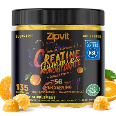 zipvit Creatine Monohydrate Gummies (5g) Pre-Workout Energy & Muscle Growth Support for Men & Women | Orange Electrolyte Gummies (135 Count)
