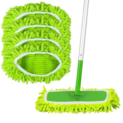 Mop Head Replacement 4Pcs Reusable Mop Pads Washable Flat Refill Wet & Dry Use Dust Replacement Heads Fit 10x4.5 Head for Floor Cleaning