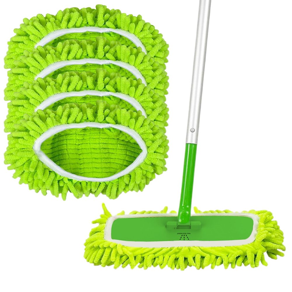 Mop Head Replacement 4Pcs Reusable Mop Pads Washable Flat Refill Wet & Dry Use Dust Replacement Heads Fit 10x4.5 Head for Floor Cleaning