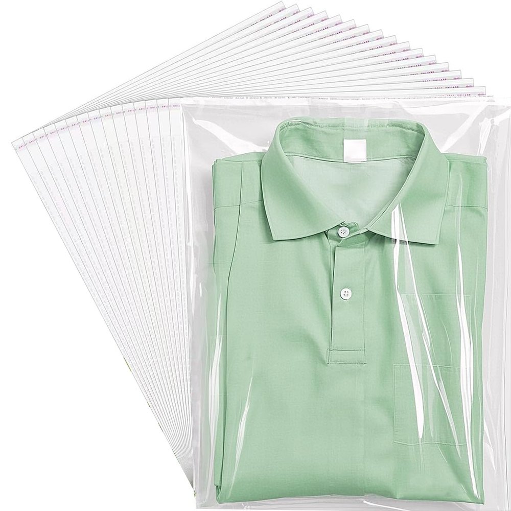 Cellophane Bags 12x16 Inches, 70 Pcs Clear Poly, Resealable Plastic Bags for Clothes, Shirt Great for Packaging Clothing, Decorative Wrappers, Party Favors, Artwork and More