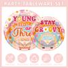 VorkiVecKi Third Birthday Party Decorations - 24 Pcs Young Wild and Three Pink Plate Napkins Set for Girls 3rd Cute Disposable Tableware Supplies for Kids Boho Groovy Paper Dinnerware Serves Decor view 3