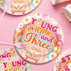 VorkiVecKi Third Birthday Party Decorations - 24 Pcs Young Wild and Three Pink Plate Napkins Set for Girls 3rd Cute Disposable Tableware Supplies for Kids Boho Groovy Paper Dinnerware Serves Decor view 4