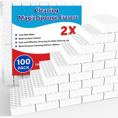 SmilinFit Magic Sponge Erasers, 100 Pack 2X Density Stronger Melamine Sponge Foam Pads, Multi-Functional Household Cleaning Cleaner for Kitchen, Bathroom, Bathtub, Sink, Wall Cleaner