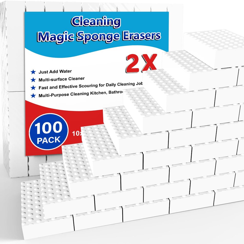 SmilinFit Magic Sponge Erasers, 100 Pack 2X Density Stronger Melamine Sponge Foam Pads, Multi-Functional Household Cleaning Cleaner for Kitchen, Bathroom, Bathtub, Sink, Wall Cleaner